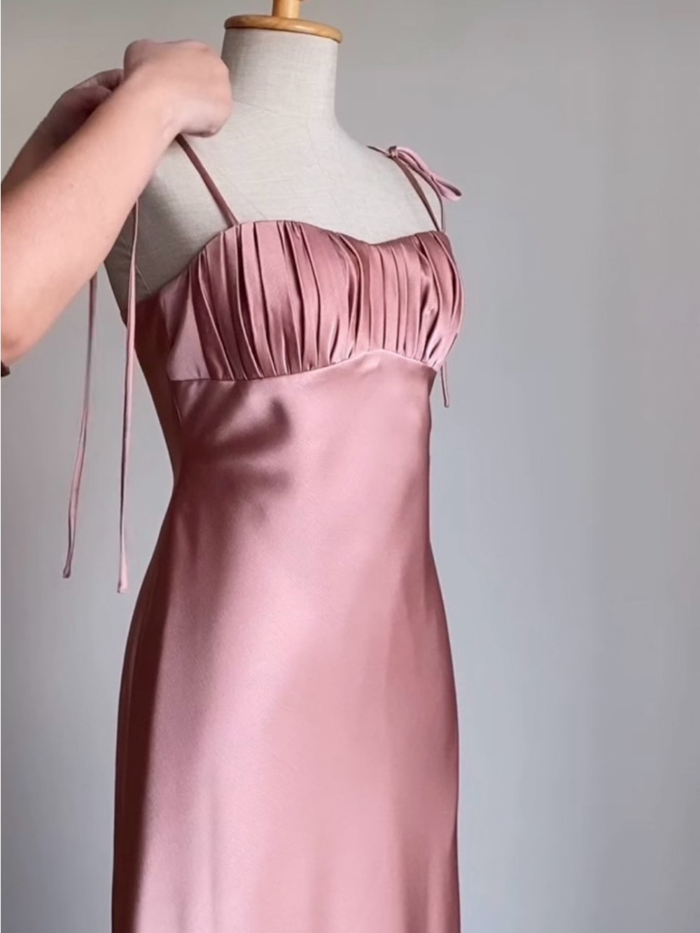 Satin Rose Pink Tie-Strap Slip Dress